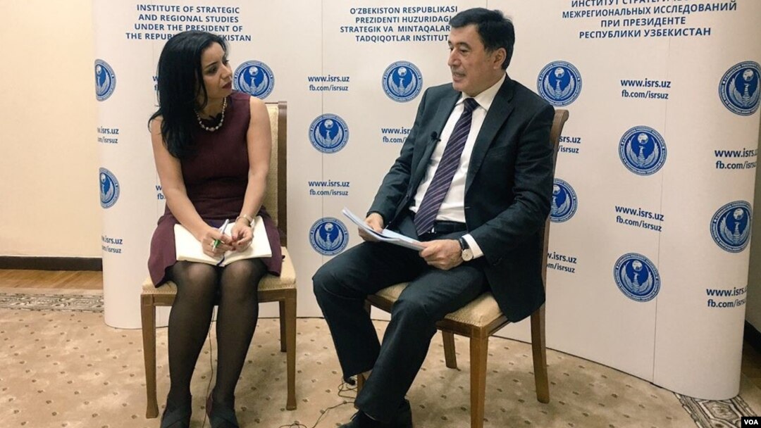 SCO Secretary-General Vladimir Norov talks to VOA journalist Navbahor Imamova, Dec. 14, 2018, in Tashkent, Uzbekistan