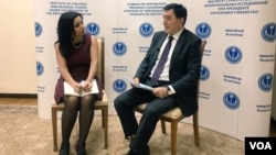 SCO Secretary-General Vladimir Norov talks to VOA journalist Navbahor Imamova, Dec. 14, 2018, in Tashkent, Uzbekistan