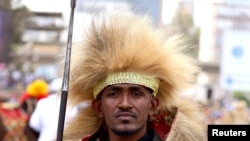 FILE - Ethiopian musician Hachalu Hundessa poses while dressed in a traditional costume during the 123rd anniversary celebration of the battle of Adwa, where Ethiopian forces defeated invading Italian forces, in Addis Ababa, March 2, 2019.