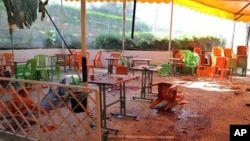28일 시리아 다마스쿠스 대학에서 박격포 공격으로 파괴된 식당. 