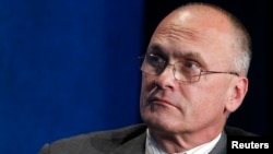 Andrew Puzder, CEO of CKE Restaurants, takes part in a panel discussion titled "Understanding the Post-Recession Consumer" at the Milken Institute Global Conference in Beverly Hills, California April 30, 2012. 