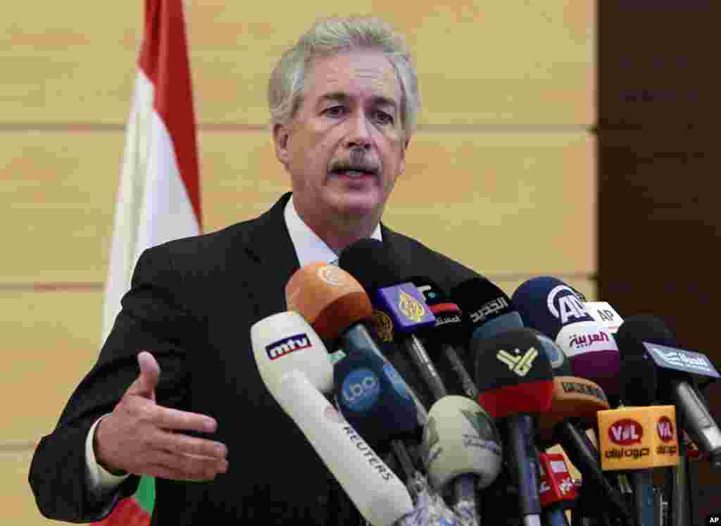 U.S. Deputy Secretary of State William Burns speaks during a press conference at Rafik Hariri International Airport in Beirut, Lebanon, July 1, 2013. Burns denounced Monday that Hezbollah for its involvement in Syria&#39;s civil war.