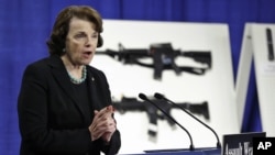Sen. Dianne Feinstein addresses a news conference on Capitol Hill in Washington, January 24, 2013, to introduce legislation on assault weapons and high-capacity ammunition feeding devices. 