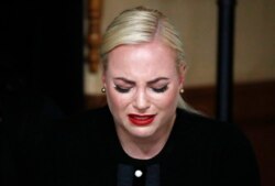 FILE - Meghan McCain, daughter of, Sen. John McCain, R-Ariz. cries during a memorial service at the Arizona Capitol on Wednesday, Aug. 29, 2018, in Phoenix.