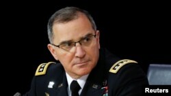 FILE - NATO's supreme allied commander Europe, U.S. Army General Curtis Scaparrotti, addresses a news conference at alliance headquarters in Brussels, Belgium, Jan. 18, 2017. 