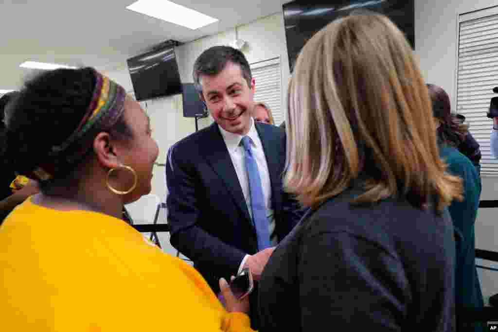 Democratic presidential candidate former South Bend Mayor Pete Buttigieg greets supporters after speaking at a campaign event in Sumter, S.C., Feb. 28, 2020. 