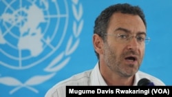 FILE - The U.N.'s Toby Lanzer, shown speaking to reporters in Juba, South Sudan, in June 2014, says tens of thousands from the Sahel could eventually be fleeing from poverty, peril or climate change.