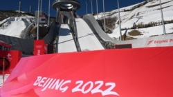 Vue générale du site de saut à ski de Zhangjiakou le 15 janvier 2022, avant les Jeux Olympiques d'hiver de Pékin 2022.