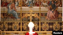 FILE -The Archbishop of Canterbury, Justin Welby, faces the altar during a service at Westminster Abbey in London, Nov. 24, 2015.