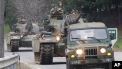 지난달 30일 한국 파주시 판문점 인근에서 미·한 연합 훈련에 참가한 한국군 탱크.