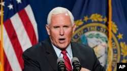 FILE - Former Vice President Mike Pence speaks at the annual Hillsborough County GOP Lincoln-Reagan Dinner, June 3, 2021, in Manchester, N.H. 