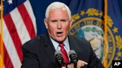 FILE - Former Vice President Mike Pence speaks at the annual Hillsborough County NH GOP Lincoln-Reagan Dinner, June 3, 2021, in Manchester, N.H. 