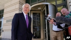 Barry Levine, attorney for John Hinckley Jr., speaks to reporters at U.S. District Court, Sept. 27, 2021, in Washington.