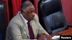 FILE - Ethiopia's Speaker of the House of Peoples' Representatives, Abadula Gemeda, address legislators during an emergency meeting, in Addis Ababa, Ethiopia, Aug. 4, 2017.