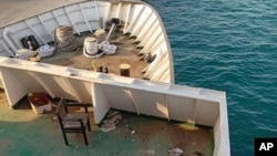 FILE - This photo provided by Abdul Nasser Saleh shows the deck of the cargo ship Al-Maha, abandoned by its owners, at the seaport of Jeddah, Saudi Arabia, in January 2024.