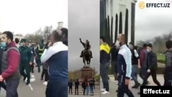 Images from an anti-LGBTQ protest in Tashkent, Uzbekistan, are shown in this composite, March 28, 2021. (Effect.uz)