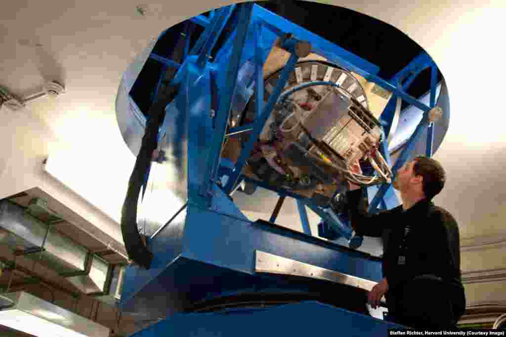 Graduate student Justus Brevik tests the BICEP2 readout electronics.