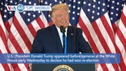 VOA60 Addunyaa - President Trump appeared before cameras early Wednesday to declare he had won re-election