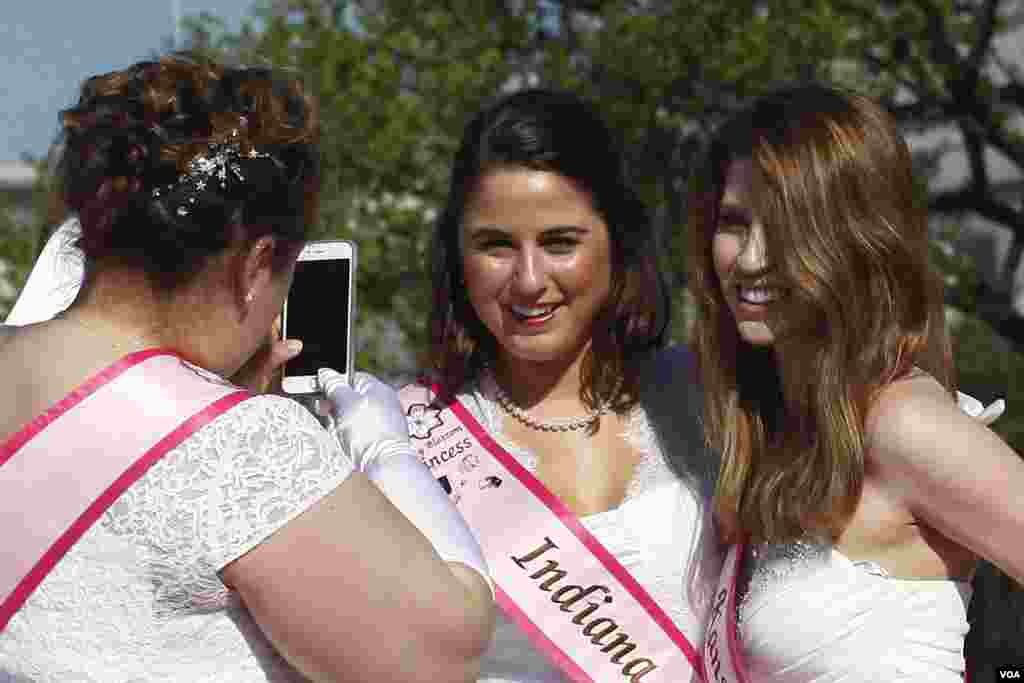 Các người đẹp Hoa Anh đào tranh thủ chụp ảnh cho nhau.