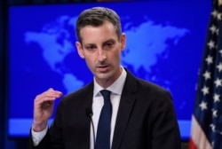 FILE - State Department spokesperson Ned Price speaks during a press briefing at the State Department in Washington, Feb. 2, 2021.