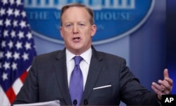 White House press secretary Sean Spicer speaks during the daily news briefing at the White House in Washington, Jan. 30, 2017.