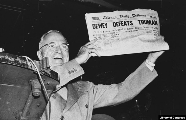 Many people -- including writers at the Chicago Daily Tribune -- believed Truman would lose the 1948 election to his opponent, Thomas Dewey. They were wrong.