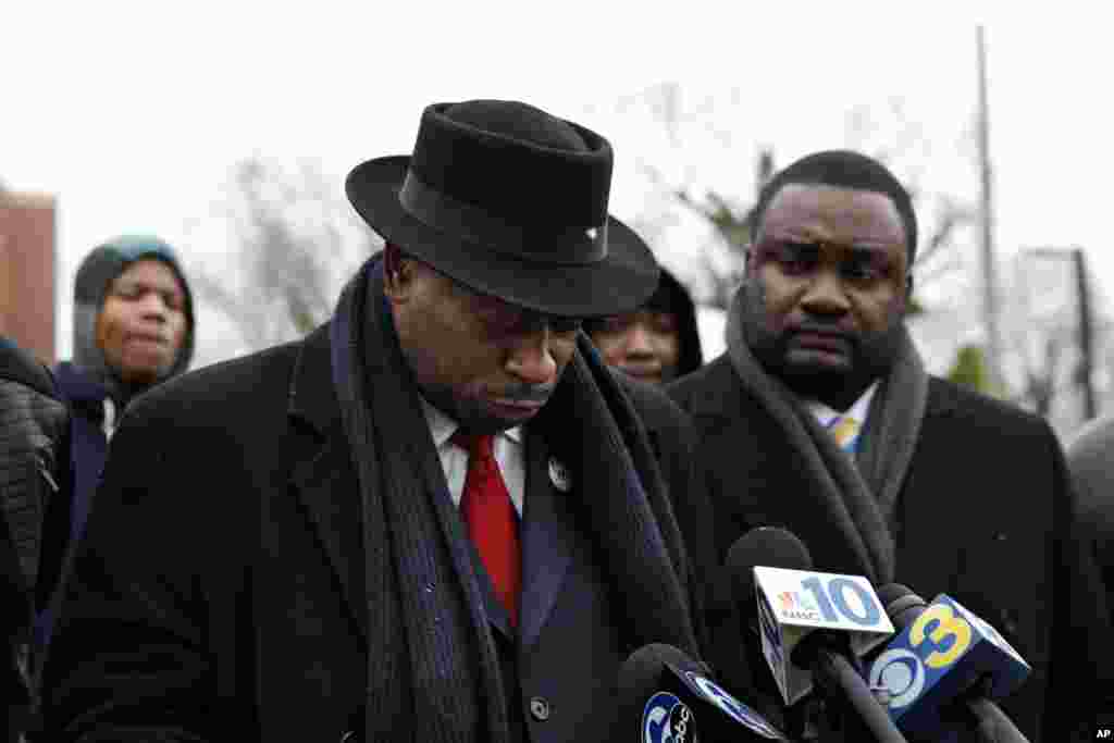 Steven Young, president of the Atlantic City Chapter of the National Action Network, pauses during the news conference in Bridgeton, N.J., Jan. 21, 2015.