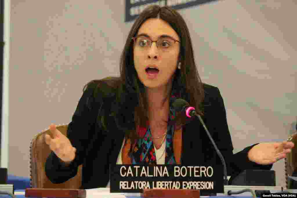 Catalina Botero, relatora especial de Libertad de Expresión, pidió explicaciones a los representantes del gobierno de Venezuela sobre los "supuestos" abusos a periodistas u otras personas que intentaban informar sobre lo que ocurre en Venezuela utilizando las redes sociales.