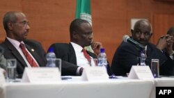 FILE - (From L) Chairman of IGAD mediation team Seyoum Mesfin, S. Sudan leader of the opposition's negotiating team Gen Taban Deng and IGAD special Envoy Mohammed Ahmed Mustefa during the opening ceremony of a round of S. Sudan peace talks in Addis Ababa, Feb. 11, 2014.