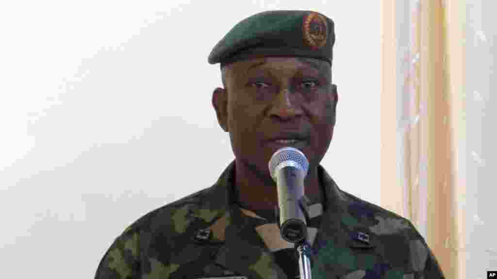 Army spokesperson, Brigadier General Chris Olukolade, talks during a news conference after a military patrol near a village in Maiduguri.