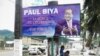 Une affiche du président sortant du Cameroun, Paul Biya, dans la ville côtière du sud-ouest de Limbé, dans la partie anglophone du pays, le 26 septembre 2018.