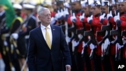 U.S. Secretary of Defense Jim Mattis receives military honors before his meeting with Brazil's defense minister, in Brasilia, Brazil, Aug. 13, 2018.