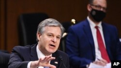 FBI Director Christopher Wray testifies before the Senate Judiciary Committee, on Capitol Hill in Washington, March 2, 2021.