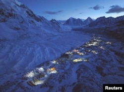 A general view of the Everest base camp taken from a drone, in Nepal April 24, 2023.