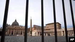 St. Peter's Square is seen behind a barricade erected amid a coronavirus lockdown throughout Italy, at the Vatican, in Rome, March 10, 2020.