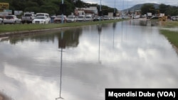 A section of the road between Gaborone and Tlokweng is closed due to flooding, in Botswana, Feb. 22, 2025.