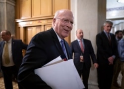 Sen. Patrick Leahy, D-Vt., departs the Capitol as the Senate finishes its work for the day in the impeachment trial of President Donald Trump on charges of abuse of power and obstruction of Congress, in Washington, Jan. 24, 2020.