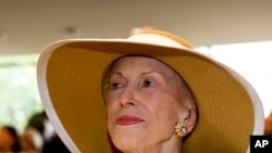 In this Aug. 3, 2018 photo, Marylou Whitney is seen at the National Museum of Racing and Hall of Fame in Saratoga Springs, N.Y. The "Queen of Saratoga" has died at 93.