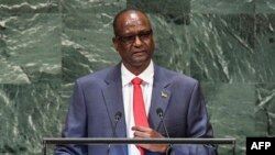 FILE - South Sudan's First Vice President Taban Deng Gai speaks at the United Nations in New York, Sept. 28, 2018.