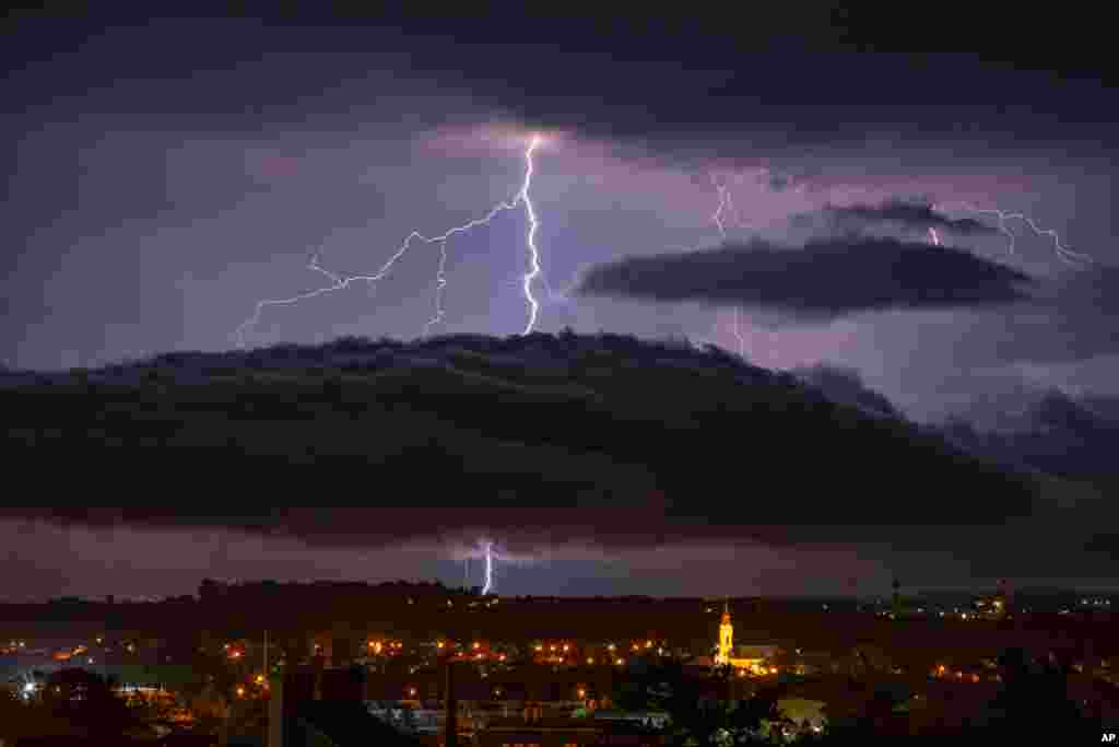 Lightning strikes over the sky in Nagykanizsa, Hungary.