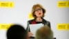 國際特赦組織秘書長艾格尼絲‧卡拉馬德(Agnes Callamard) 在倫敦舉行的記者會上致詞。 （2024年4月23日）