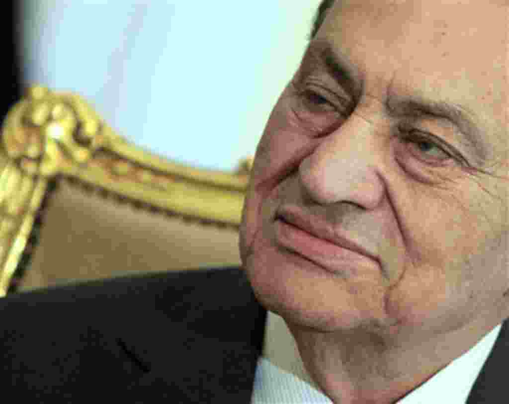 Egyptian President Hosni Mubarak sits during his meeting with Emirates foreign minister, not pictured, at the Presidential palace in Cairo, Egypt, February 08, 2011