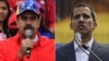 FILE - This combination of photos shows Venezuelan President Nicolas Maduro (L) delivering a speech in Caracas, Feb. 2, 2019, and opposition leader Juan Guaido addressing a gathering of supporters in Caracas, Feb. 2, 2019.