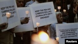 지난해 12월 인도 뭄바이에서 기자들이 언론 자유를 촉구하는 시위를 하고 있다. (자료사진) 