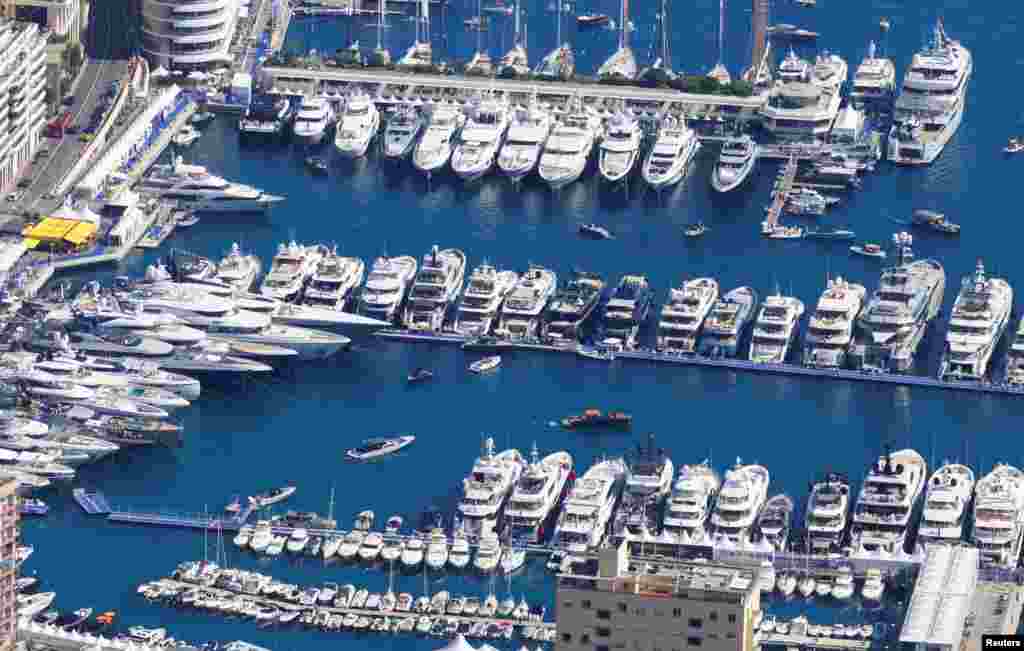 Luxury boats are seen during the Monaco Yacht Show, one of the most prestigious pleasure boat shows in the world, in the port of Monaco.
