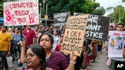 People take part in a rally to protest the rape and murder of a resident doctor at a government hospital in August, in Kolkata, India, Sept. 1, 2024.