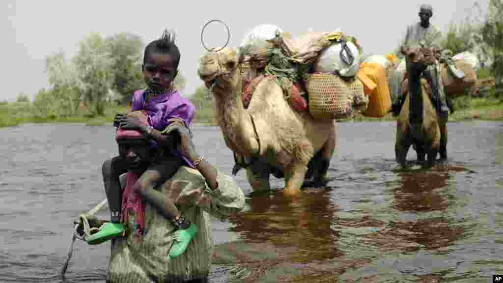 Chad Boko Haram 2Wasu makiyaya na tsallake tafkin Chadi akan Rakuma zuwa garin N&#39;Gouboua.