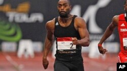 Tyson Gay lors d'une course au stade Jean Delbert, à Montreuil, à l'est de Paris, le 7 juillet 2014.