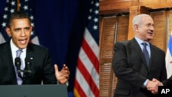 (L photo) U.S. President Barack Obama speaks at a campaign fundraiser in New York City, March 1, 2012
(R photo) Canada's Prime Minister Stephen Harper (R) meets with Israel's Prime Minister Benjamin Netanyahu in Ottawa, March 2, 2012