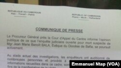 Communiqué du procureur général Jean Fils Ntamack, 4 juillet 2017.